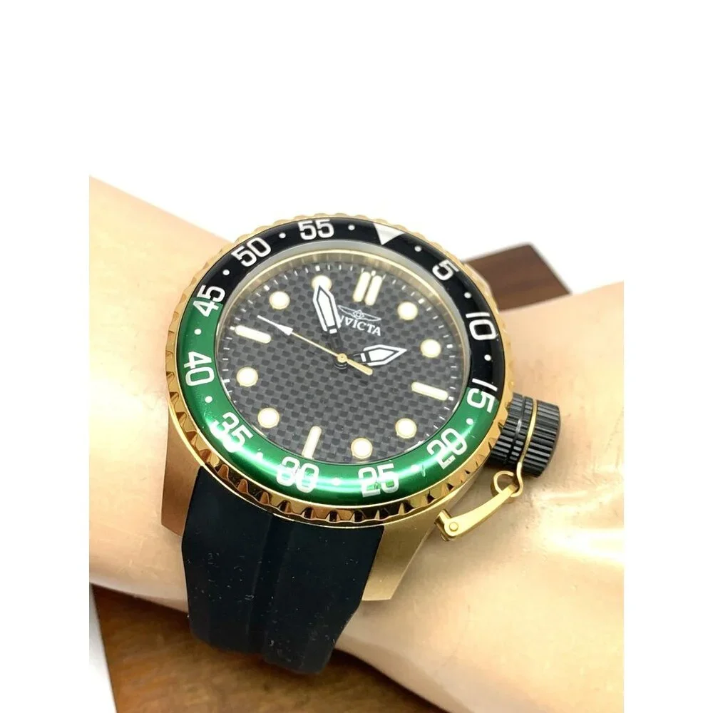 Invicta Men's Watch 35661 Pro Diver Quartz Gold Black Green Bezel Rubber Band